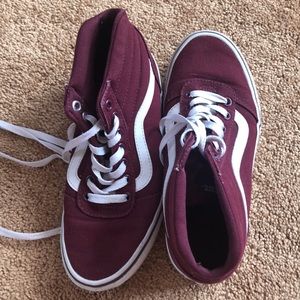 Maroon high-top Vans